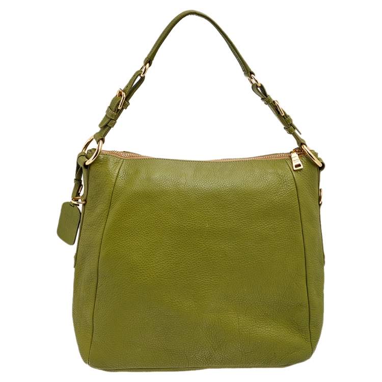 Pre Owned Prada Green Leather Hobo