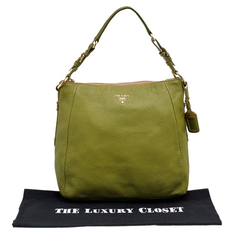 Pre Owned Prada Green Leather Hobo