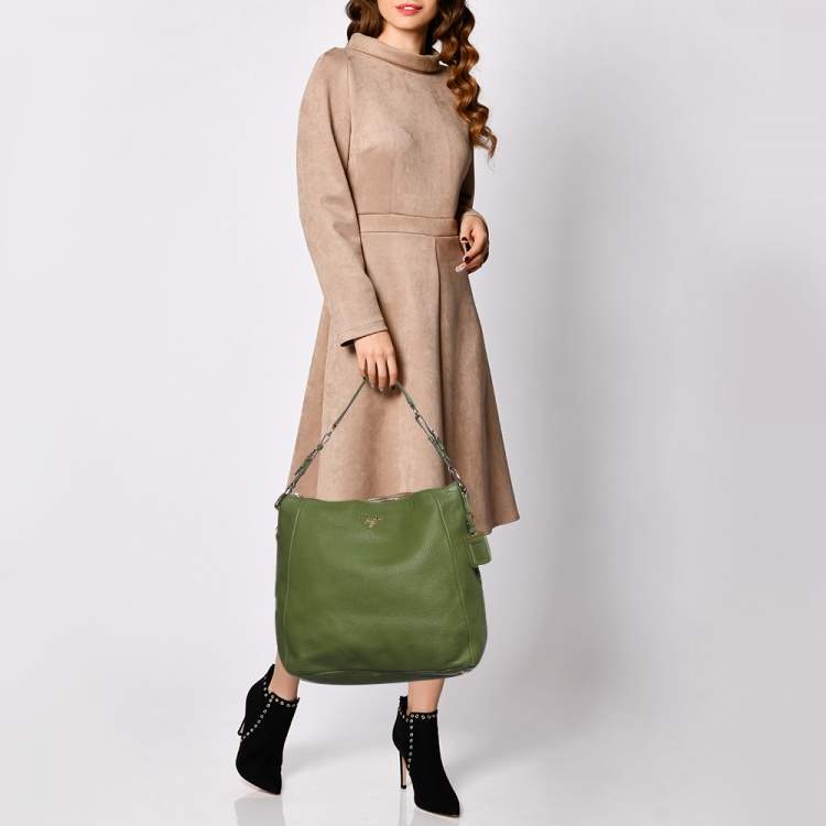 Pre Owned Prada Green Leather Hobo