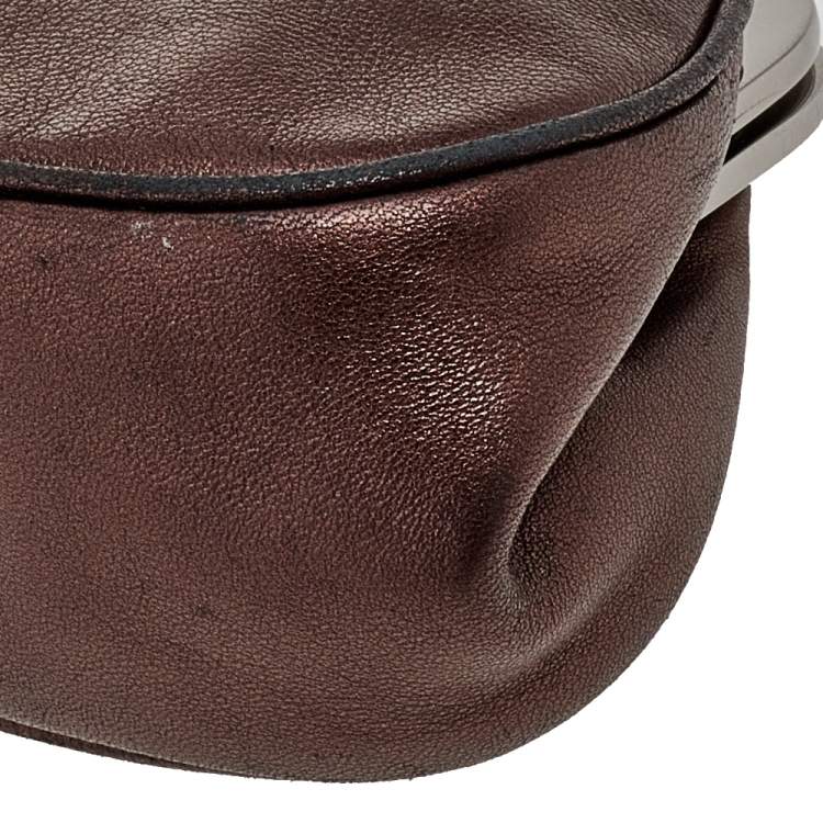 Pre Owned Prada Metallic Brown Leather Logo Plaque Coin Purse