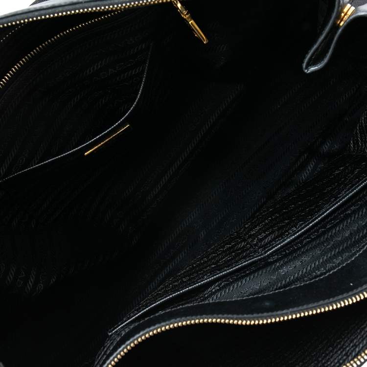Pre Owned Prada Black Saffiano Lux Leather Executive Galleria Double Zip Tote