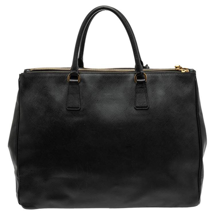 Pre Owned Prada Black Saffiano Lux Leather Executive Galleria Double Zip Tote
