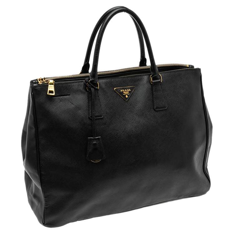 Pre Owned Prada Black Saffiano Lux Leather Executive Galleria Double Zip Tote