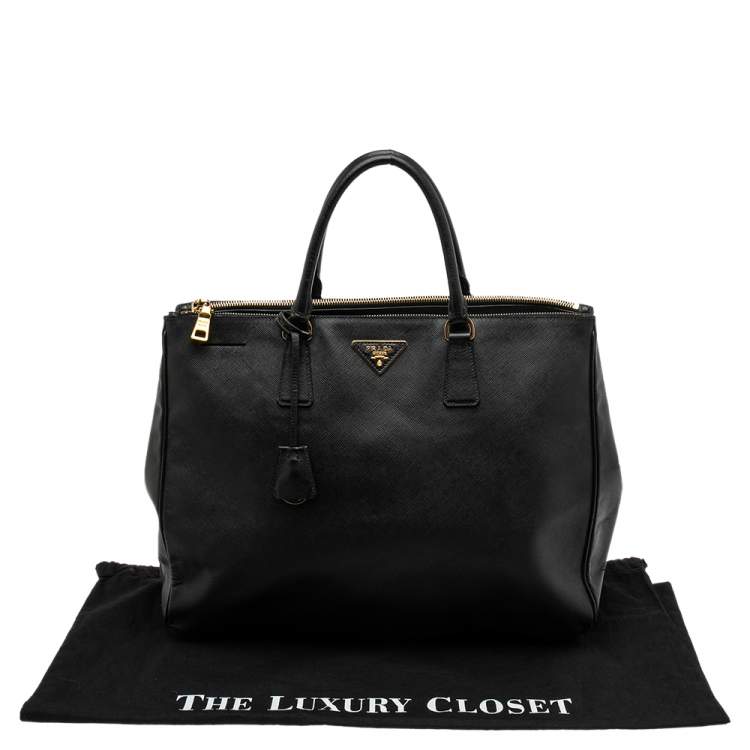 Pre Owned Prada Black Saffiano Lux Leather Executive Galleria Double Zip Tote