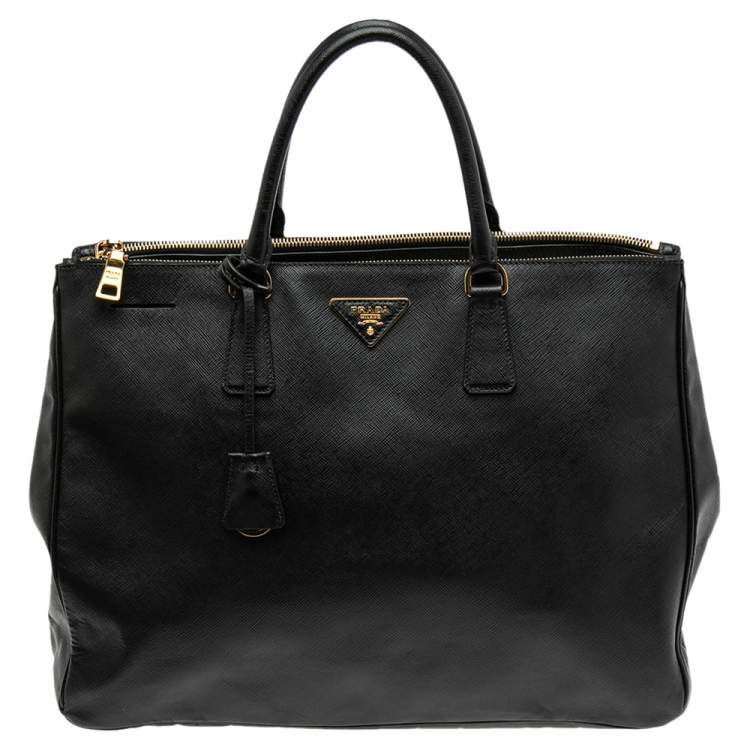 Pre Owned Prada Black Saffiano Lux Leather Executive Galleria Double Zip Tote