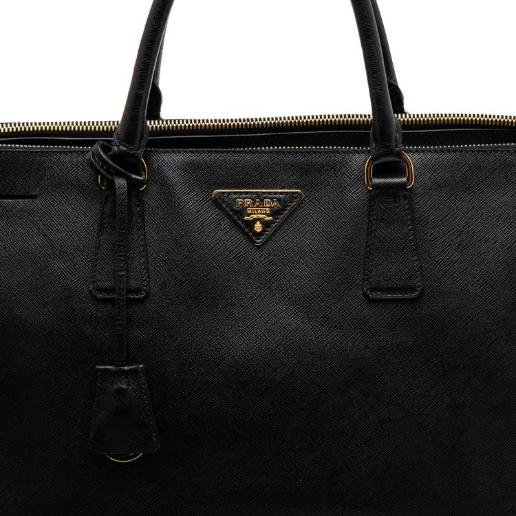 Pre Owned Prada Black Saffiano Lux Leather Executive Galleria Double Zip Tote