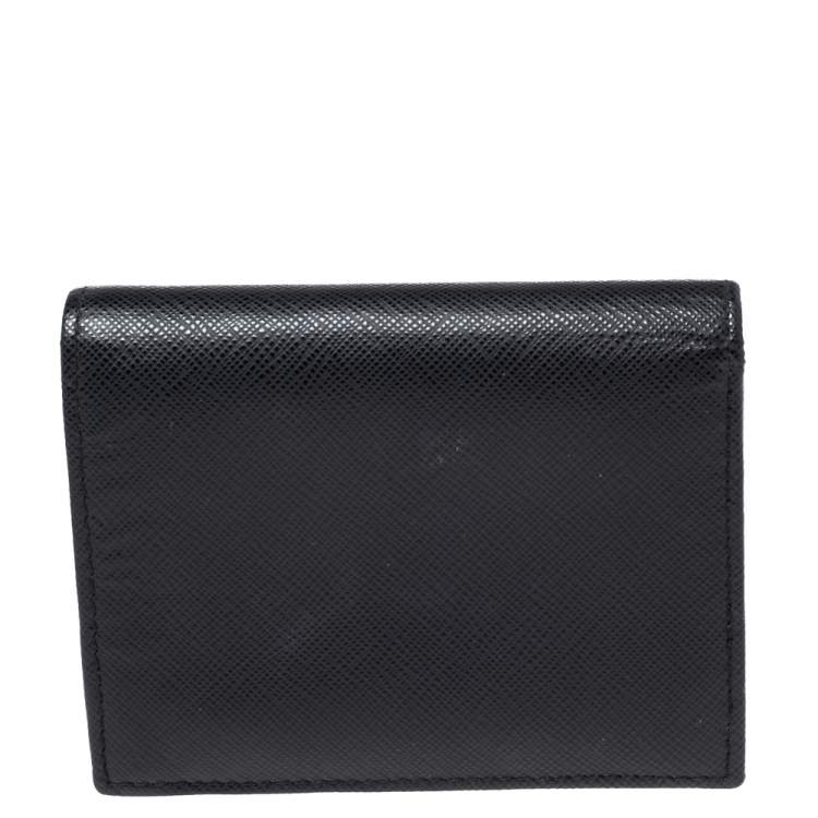 Pre Owned Prada Black Saffiano Lux Leather Bifold Logo Compact Wallet