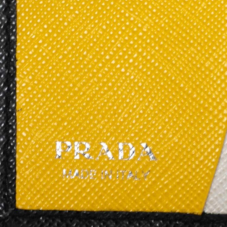 Pre Owned Prada Black Saffiano Lux Leather Bifold Logo Compact Wallet