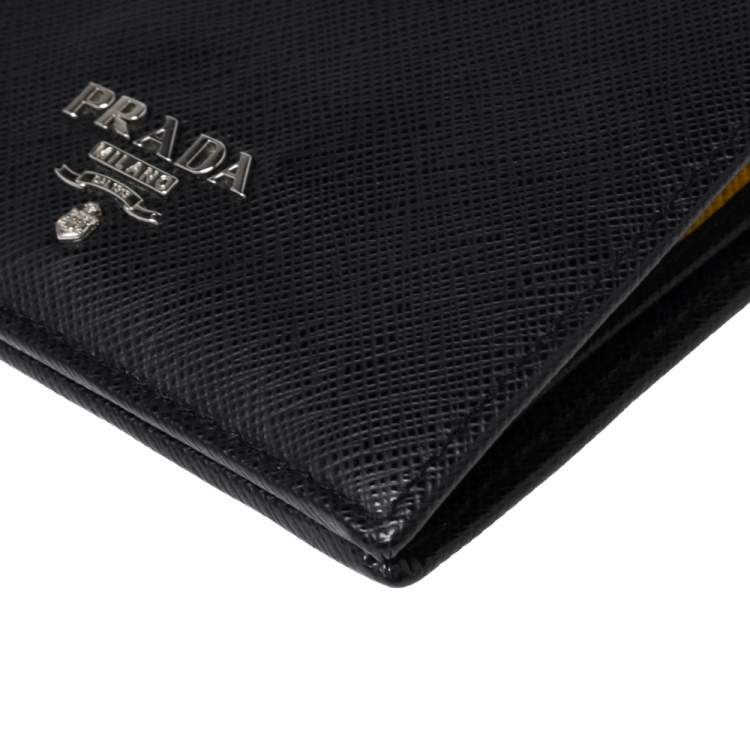 Pre Owned Prada Black Saffiano Lux Leather Bifold Logo Compact Wallet