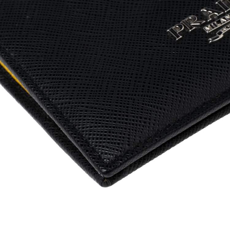 Pre Owned Prada Black Saffiano Lux Leather Bifold Logo Compact Wallet