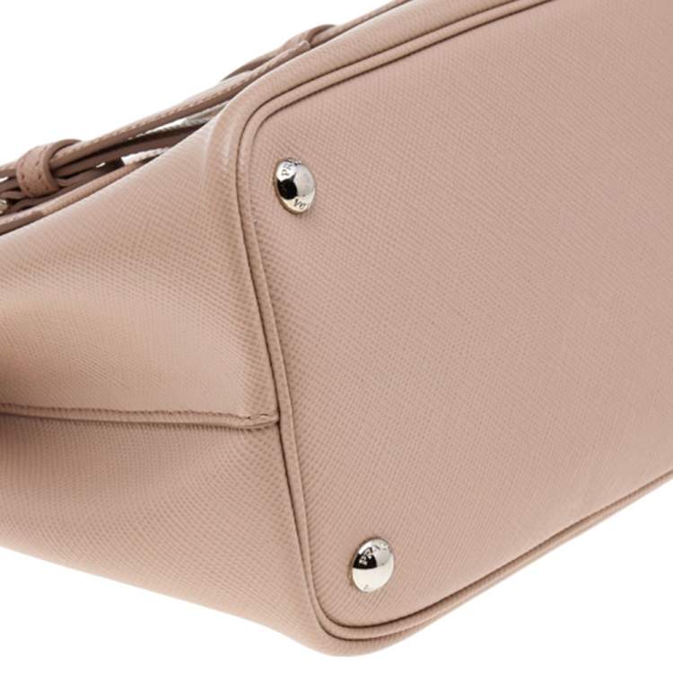 Pre Owned Prada Beige Leather Turn Lock Top Handle Bag