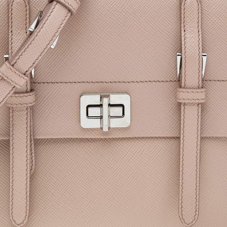 Pre Owned Prada Beige Leather Turn Lock Top Handle Bag