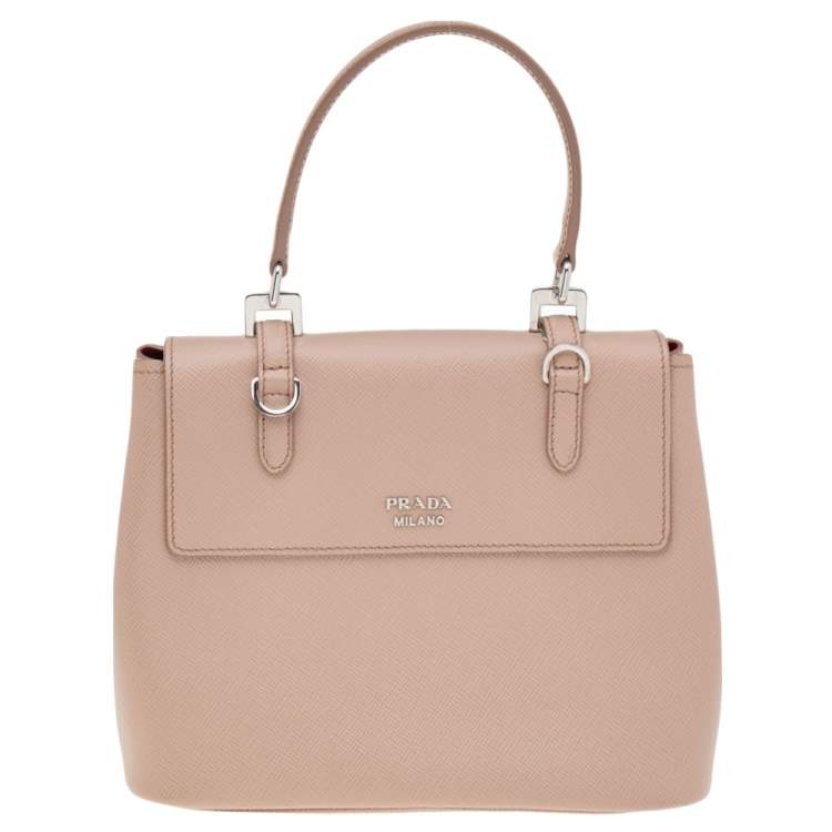 Pre Owned Prada Beige Leather Turn Lock Top Handle Bag