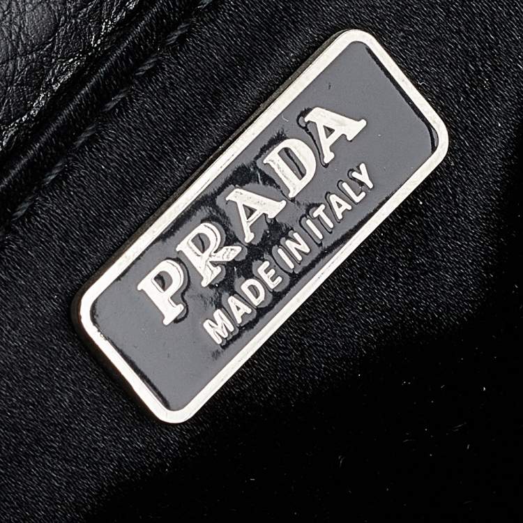 Pre Owned Prada Black Leather Silver Loop Top Handle Bag