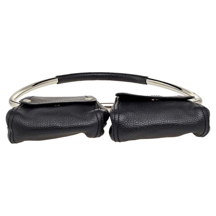 Pre Owned Prada Black Leather Silver Loop Top Handle Bag