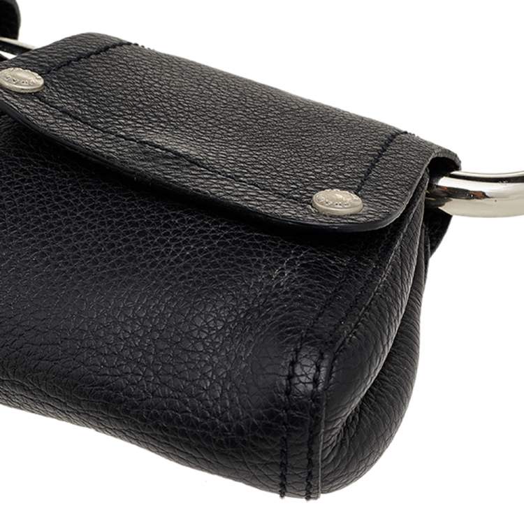 Pre Owned Prada Black Leather Silver Loop Top Handle Bag
