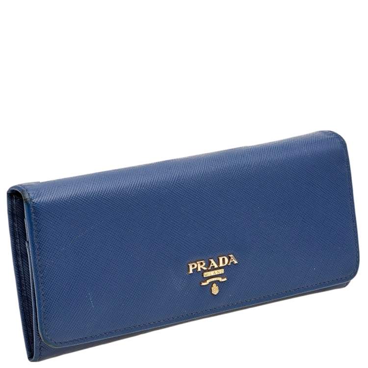 Pre Owned Prada Blue Saffiano Metal Leather Flap Continental Wallet