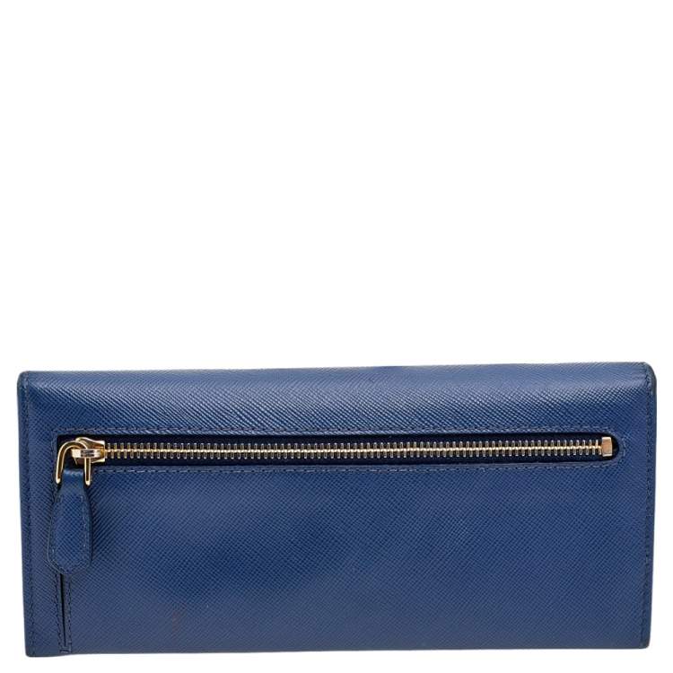 Pre Owned Prada Blue Saffiano Metal Leather Flap Continental Wallet