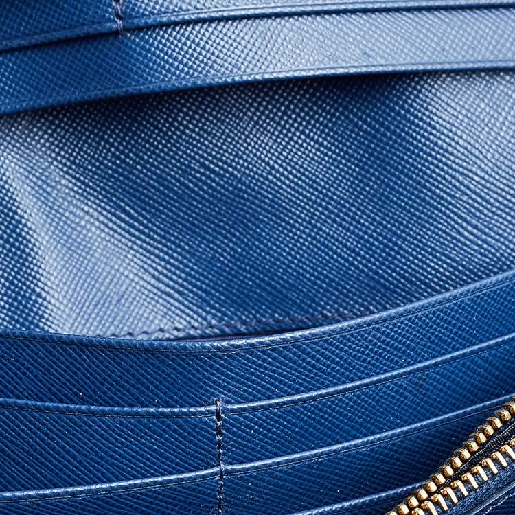 Pre Owned Prada Blue Saffiano Metal Leather Flap Continental Wallet