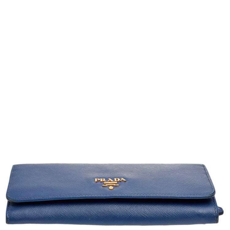 Pre Owned Prada Blue Saffiano Metal Leather Flap Continental Wallet