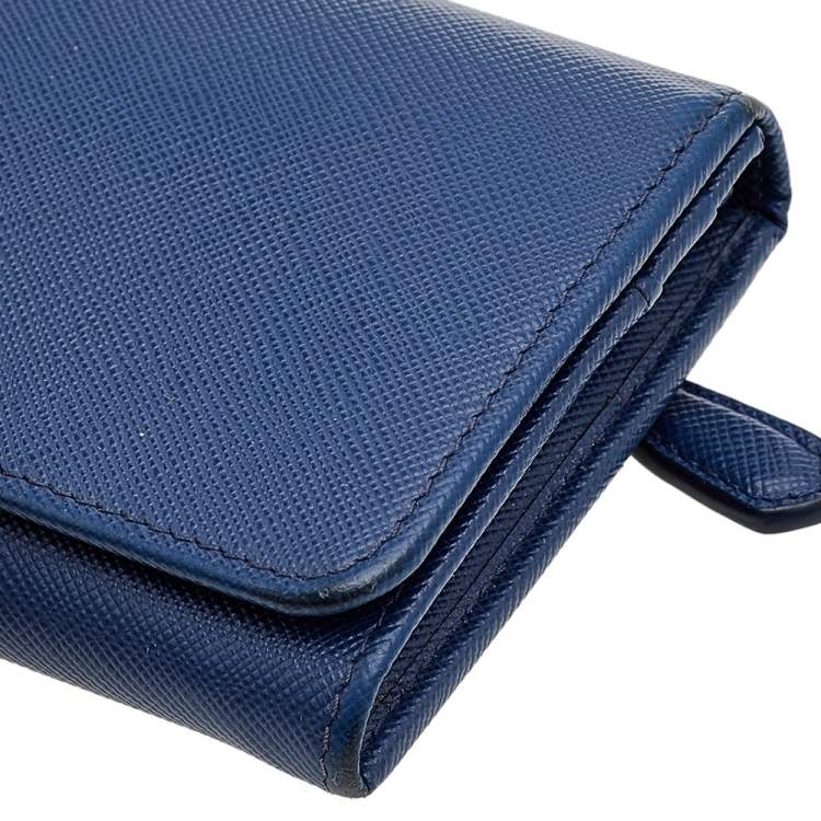Pre Owned Prada Blue Saffiano Metal Leather Flap Continental Wallet