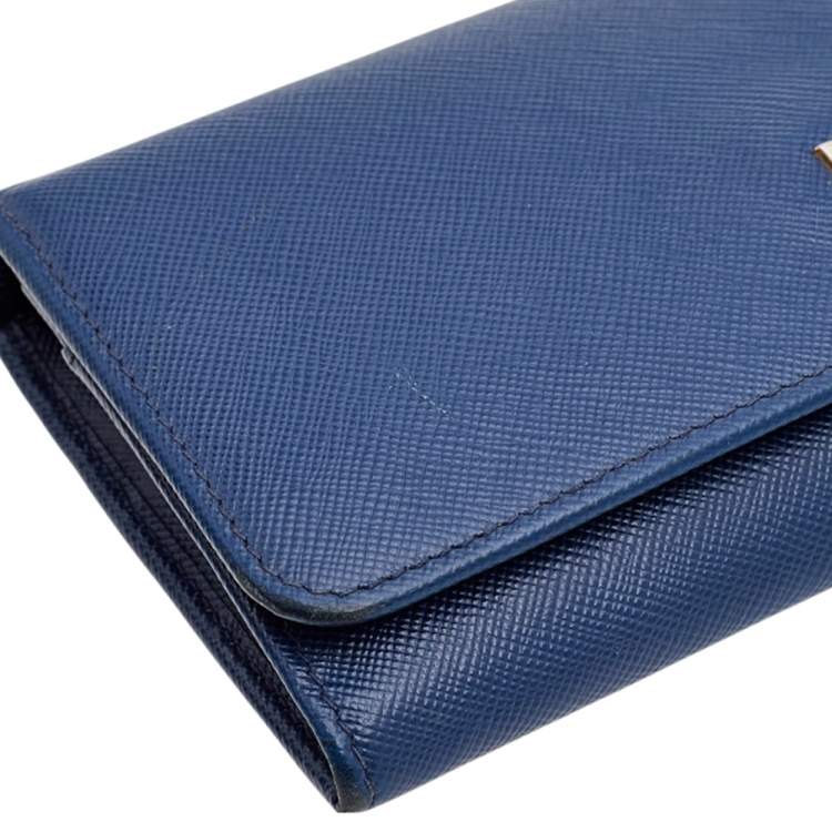 Pre Owned Prada Blue Saffiano Metal Leather Flap Continental Wallet