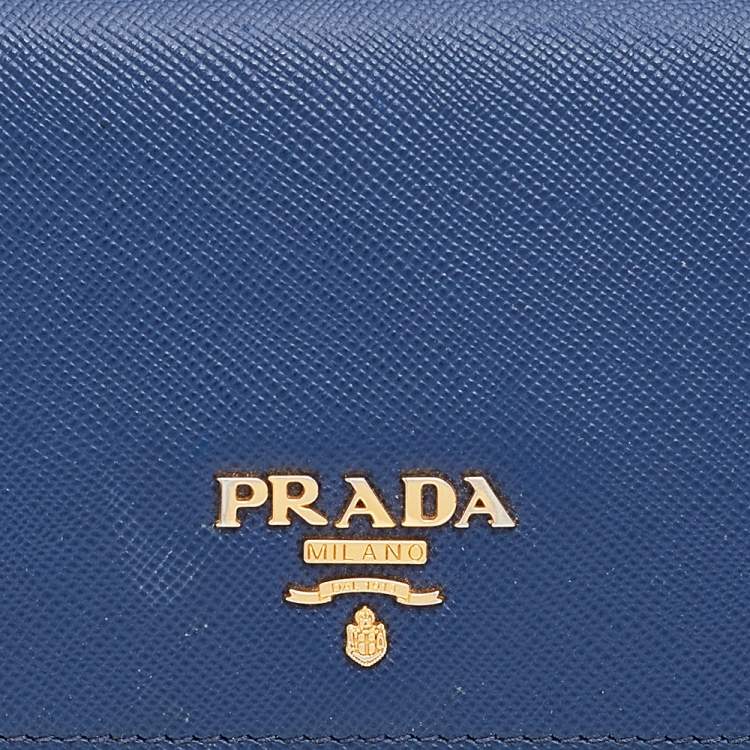 Pre Owned Prada Blue Saffiano Metal Leather Flap Continental Wallet