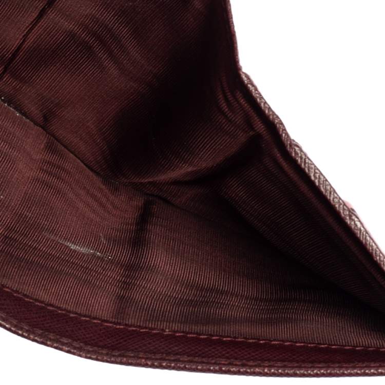 Pre Owned Prada Dark Burgundy Saffiano Lux Leather Bifold Card Case