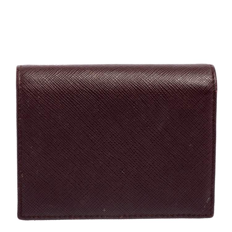 Pre Owned Prada Dark Burgundy Saffiano Lux Leather Bifold Card Case