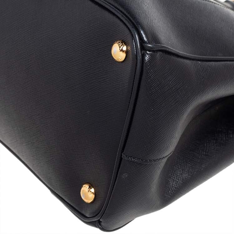 Pre Owned Prada White/Black Saffiano Lux Leather Medium Double Zip Tote