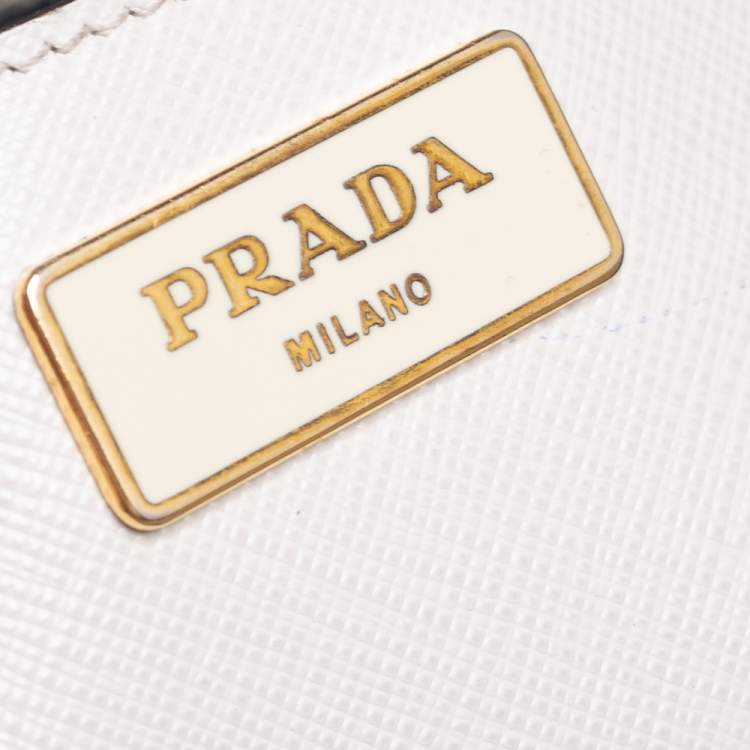 Pre Owned Prada White/Black Saffiano Lux Leather Medium Double Zip Tote