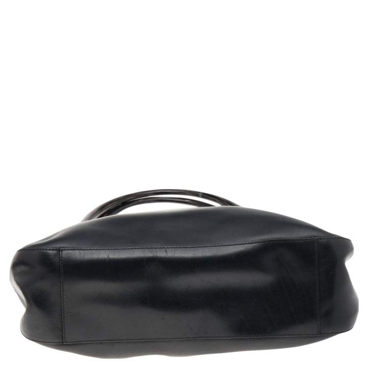 Pre Owned Prada Black Leather Acrylic Handle Tote