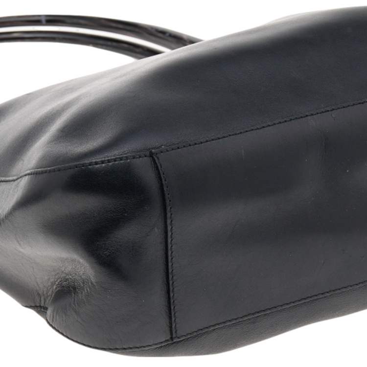Pre Owned Prada Black Leather Acrylic Handle Tote