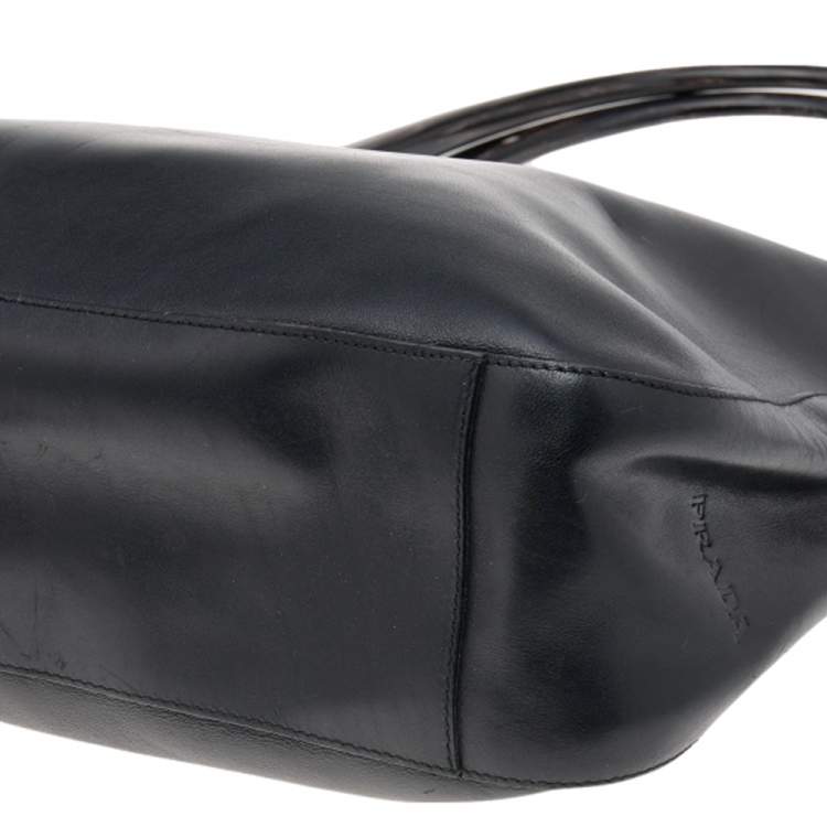 Pre Owned Prada Black Leather Acrylic Handle Tote