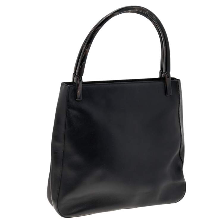 Pre Owned Prada Black Leather Acrylic Handle Tote