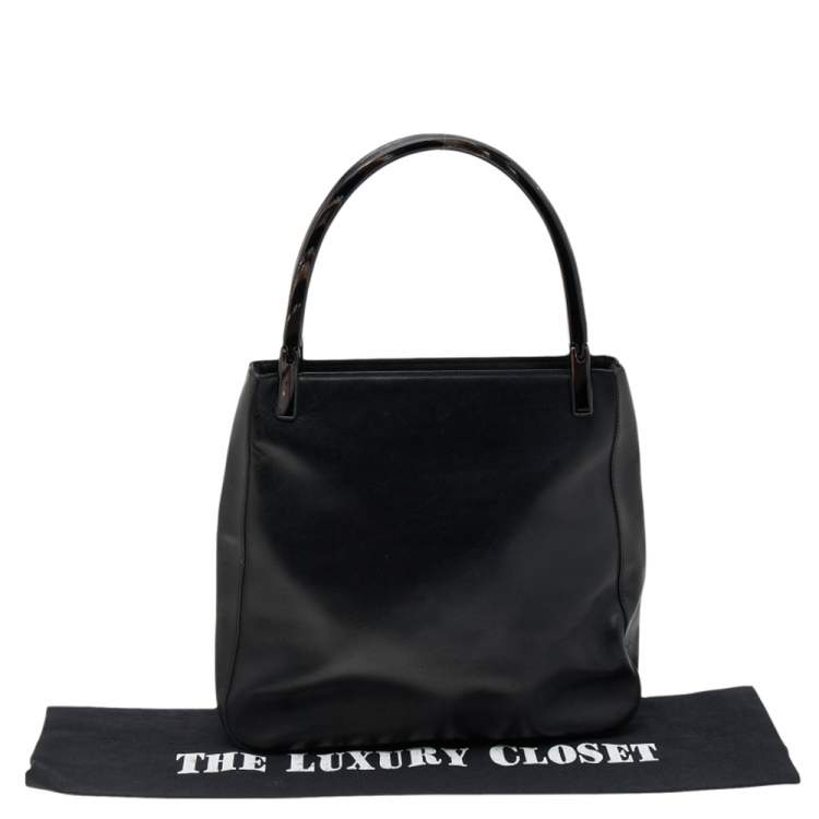 Pre Owned Prada Black Leather Acrylic Handle Tote