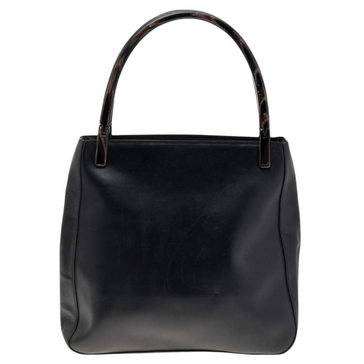 Pre Owned Prada Black Leather Acrylic Handle Tote