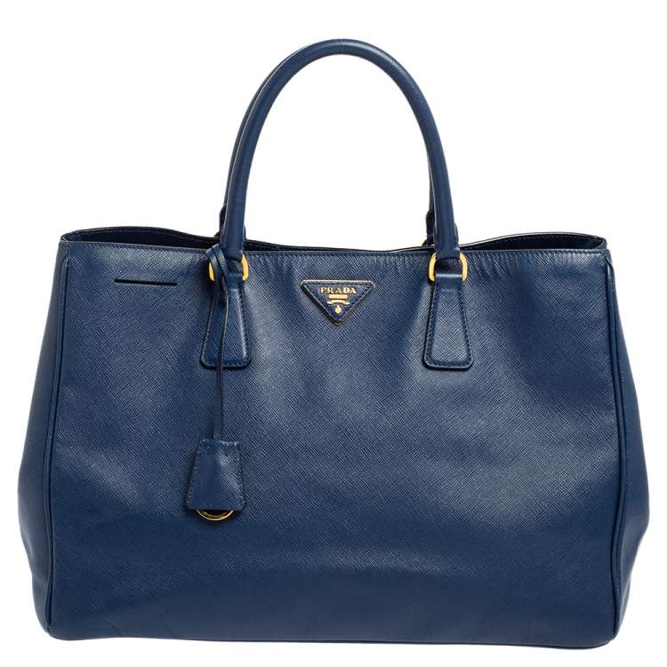 Pre Owned Prada Blue Saffiano Lux Leather Medium Galleria Tote