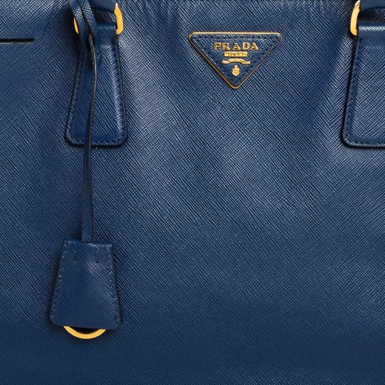 Pre Owned Prada Blue Saffiano Lux Leather Medium Galleria Tote