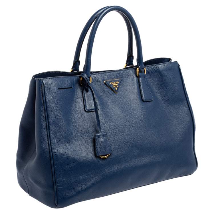 Pre Owned Prada Blue Saffiano Lux Leather Medium Galleria Tote