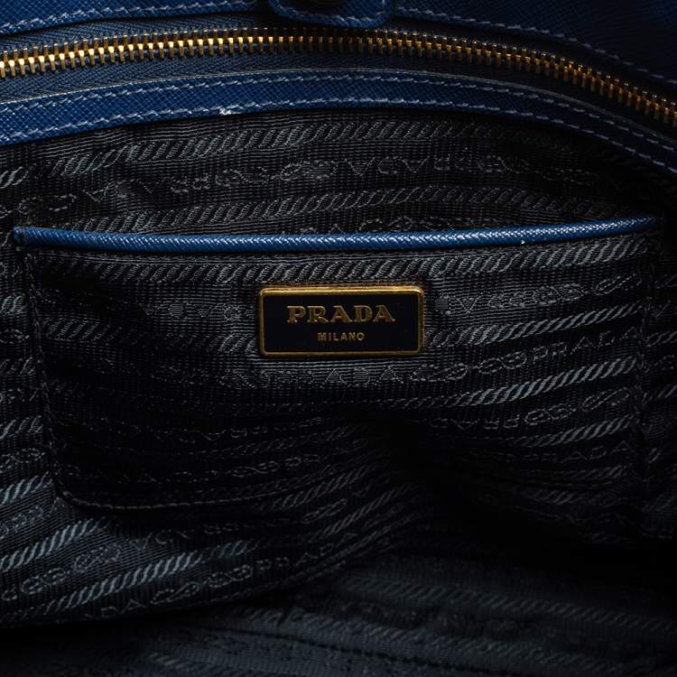 Pre Owned Prada Blue Saffiano Lux Leather Medium Galleria Tote