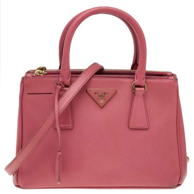 Pre Owned Prada Pink Saffiano Lux Leather Small Galleria Double Zip Tote
