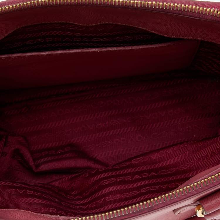 Pre Owned Prada Pink Saffiano Lux Leather Small Galleria Double Zip Tote