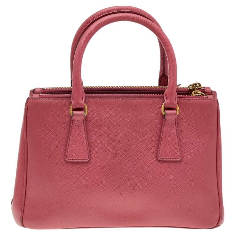 Pre Owned Prada Pink Saffiano Lux Leather Small Galleria Double Zip Tote