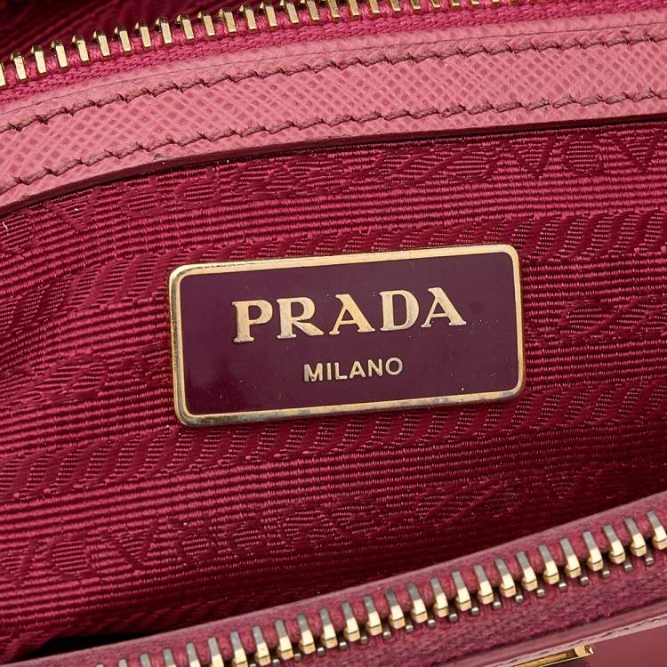 Pre Owned Prada Pink Saffiano Lux Leather Small Galleria Double Zip Tote