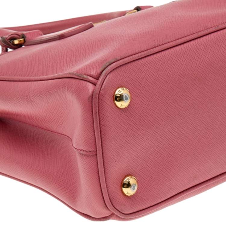 Pre Owned Prada Pink Saffiano Lux Leather Small Galleria Double Zip Tote