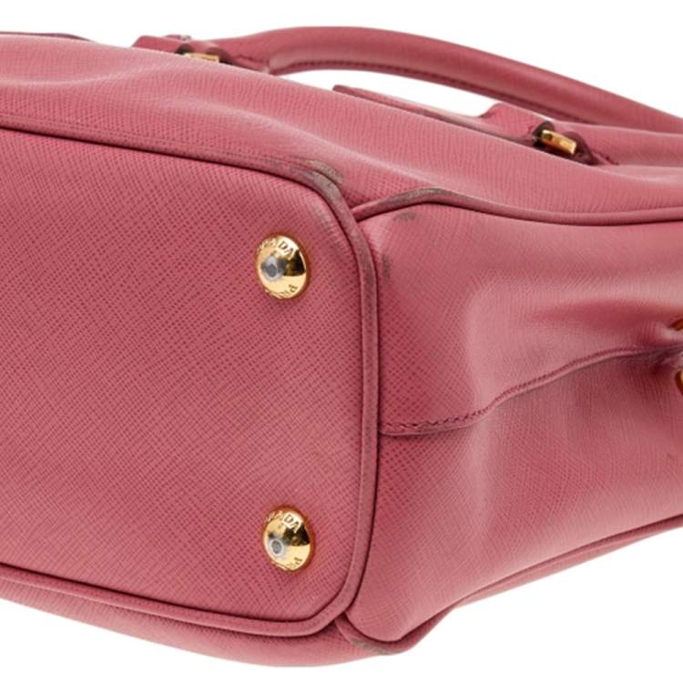 Pre Owned Prada Pink Saffiano Lux Leather Small Galleria Double Zip Tote