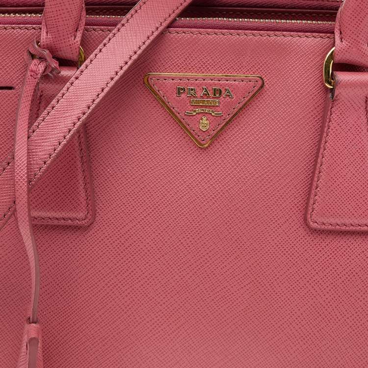 Pre Owned Prada Pink Saffiano Lux Leather Small Galleria Double Zip Tote