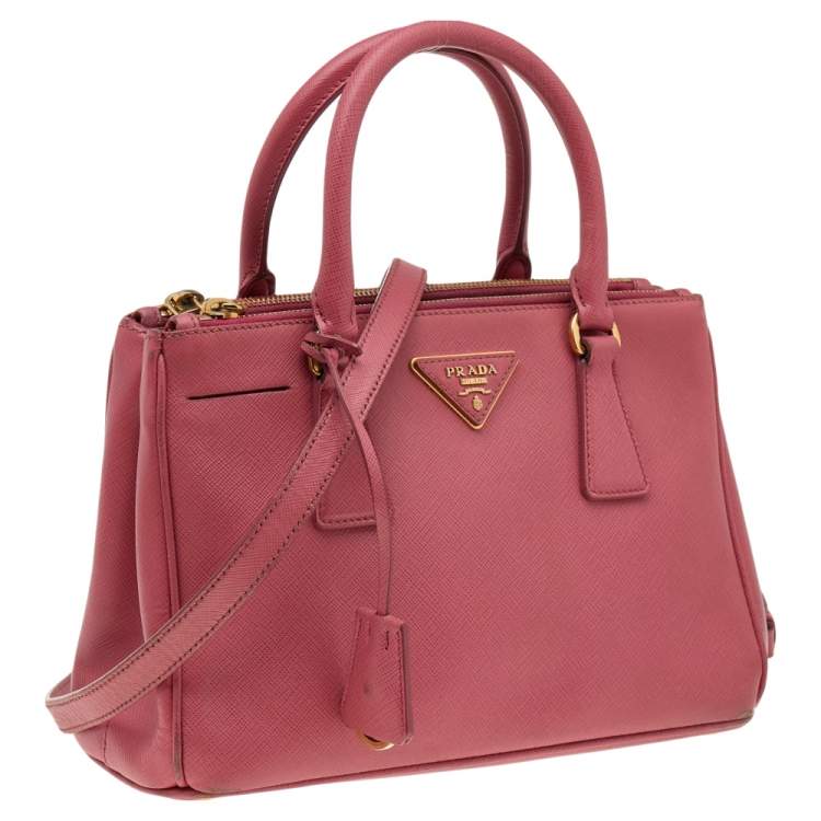 Pre Owned Prada Pink Saffiano Lux Leather Small Galleria Double Zip Tote