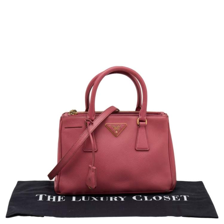 Pre Owned Prada Pink Saffiano Lux Leather Small Galleria Double Zip Tote